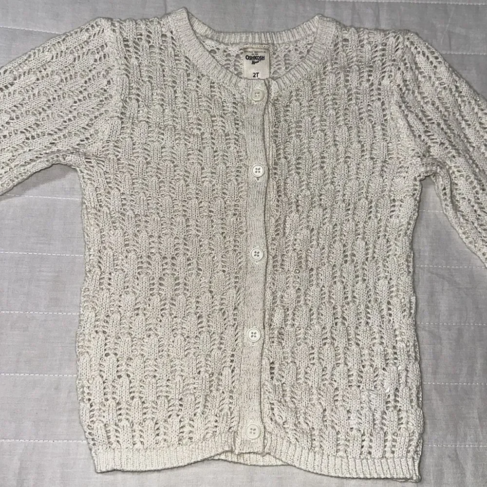 OshKosh 2T Ivory Gold Metallic Eyelet Knit Cotton Cardigan